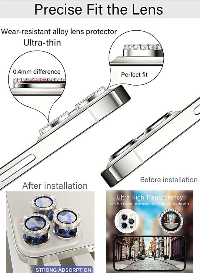 iphone 12 Pro Diamond HD Camera Lens Protector, AR electroplated Scratch proof diamond film, Clear Tempered Glass Camera Cover Screen Protector, Full Fit Lens Belt drill Ring Cover (silver) - Image 5