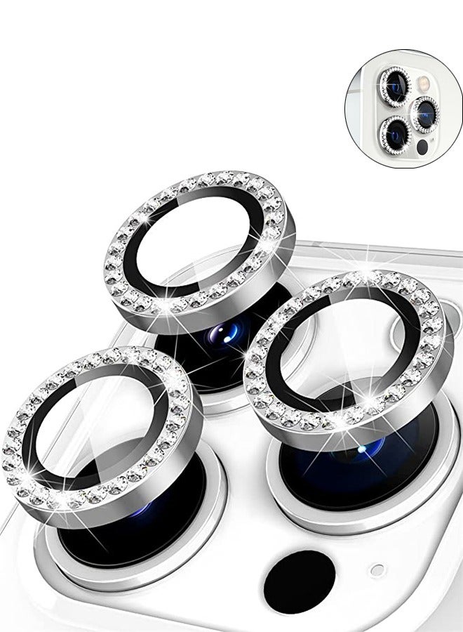 iphone 12 Pro Diamond HD Camera Lens Protector, AR electroplated Scratch proof diamond film, Clear Tempered Glass Camera Cover Screen Protector, Full Fit Lens Belt drill Ring Cover (silver) - Image 1