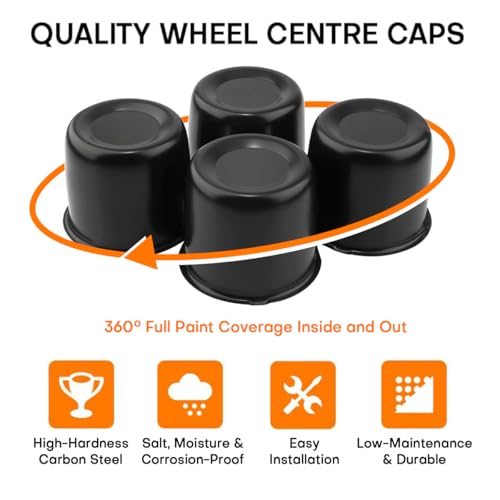 GTownWorks 4Pcs 3.31 inch Wheel Center Caps Fit 3.31" Center Bore Truck Trailer RV SUV Wheels Rims, Carbon Steel Matt Black Push Through Hub Covers - Image 3