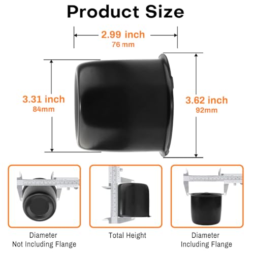 GTownWorks 4Pcs 3.31 inch Wheel Center Caps Fit 3.31" Center Bore Truck Trailer RV SUV Wheels Rims, Carbon Steel Matt Black Push Through Hub Covers - Image 4