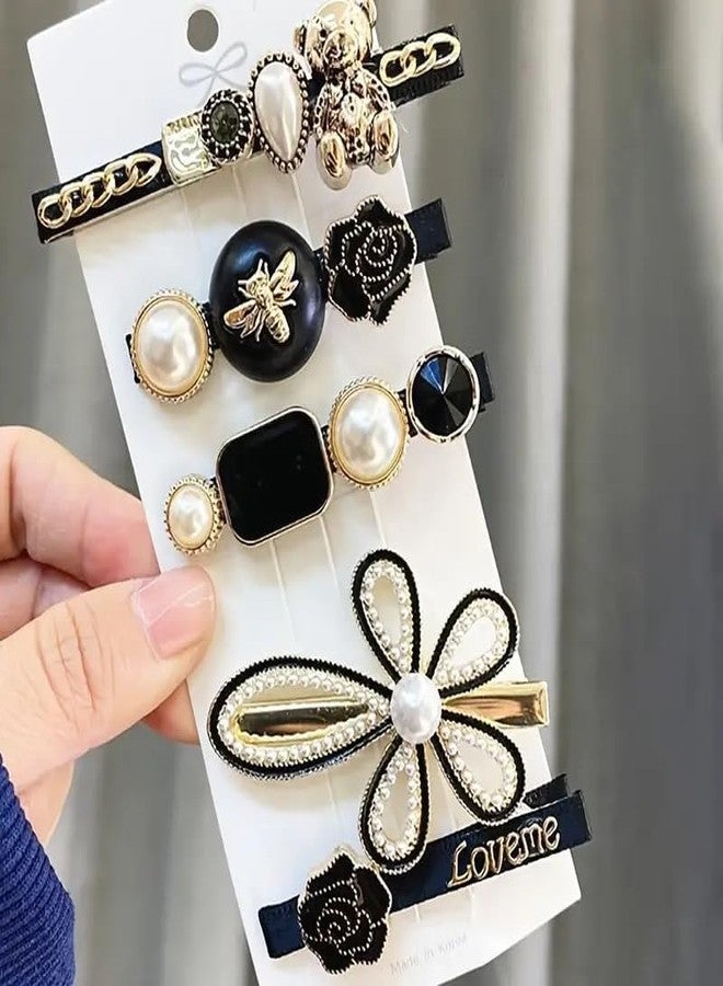KANDPAND Latest Korean Fancy Bling Pearl Hair Clips Lock Hair Clip Pin Mini Clutcher Hair Accessories Set For Women Girls Girlfriend Ladies Long Short Hair Elegant-5PCS (BLACK) - Image 2