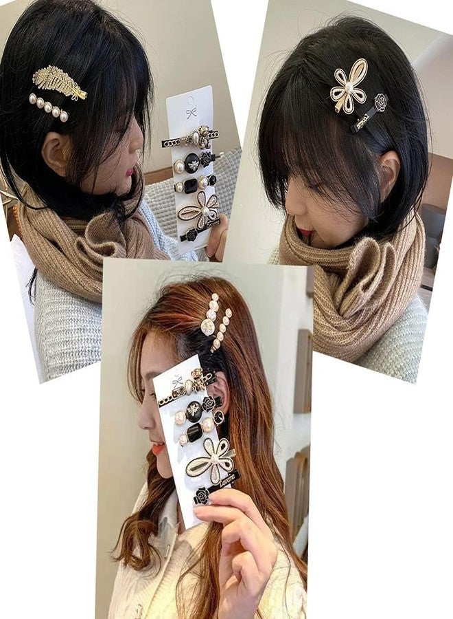 KANDPAND Latest Korean Fancy Bling Pearl Hair Clips Lock Hair Clip Pin Mini Clutcher Hair Accessories Set For Women Girls Girlfriend Ladies Long Short Hair Elegant-5PCS (BLACK) - Image 4