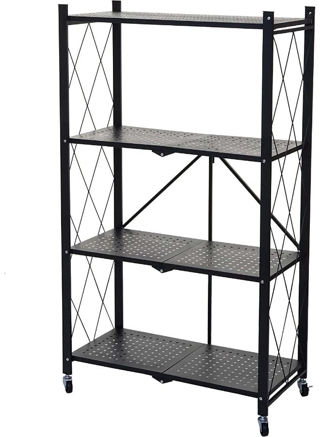 Foldable Metal Storage Shelves for kitchen and Foldable Storage Shelves (4 tier black)  - Image 1