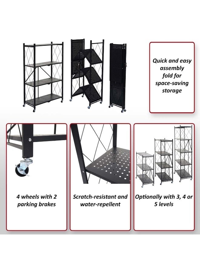 Foldable Metal Storage Shelves for kitchen and Foldable Storage Shelves (4 tier black)  - Image 3