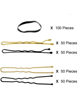 300-Pack Hair Clip Set with Storage Box 100 Hair Clips 100 U-Shaped Clips 100 Elastic Bands Black Gold for Girls Women - view 2
