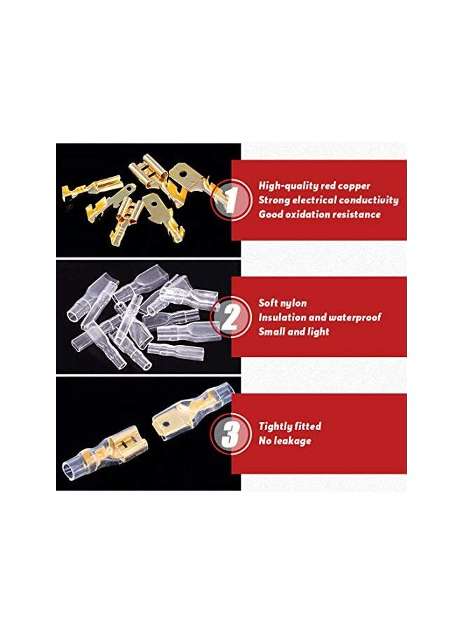 Hilitchi - Hilitchi 720Pcs Gold Quick Splice Male and Female Wire Spade Connector Wire Crimp Terminal Block with Insulating Sleeve for Electrical Wiring Car Audio Speaker, 2.8mm 4.8mm 6.3mm Assortment Kit - Image 1