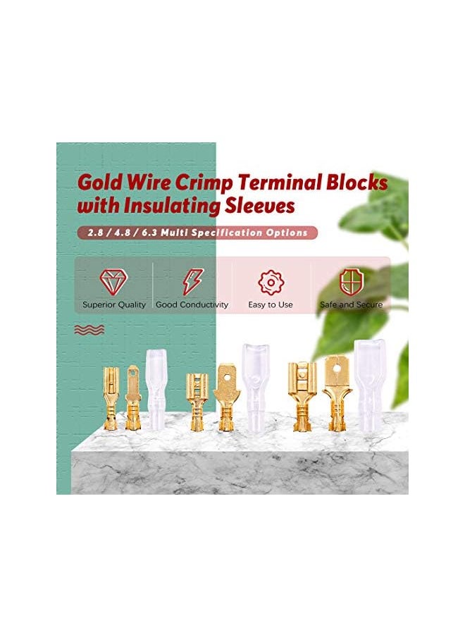 Hilitchi - Hilitchi 720Pcs Gold Quick Splice Male and Female Wire Spade Connector Wire Crimp Terminal Block with Insulating Sleeve for Electrical Wiring Car Audio Speaker, 2.8mm 4.8mm 6.3mm Assortment Kit - Image 1