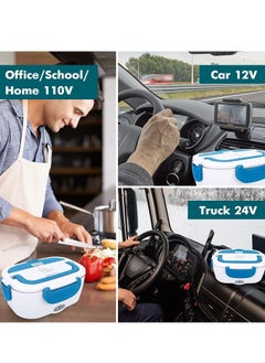 ELTRAZONE Electric Lunch Box Food Heater – Car, Home, and Office Use – Steam Vent – LED Indicator – Dishwasher Safe – Easy Use & Portability – White & Blue.  - Image 3