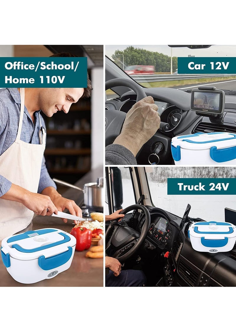 ELTRAZONE Electric Lunch Box Food Heater – Car, Home, and Office Use – Steam Vent – LED Indicator – Dishwasher Safe – Easy Use & Portability – White & Blue.  - Image 3