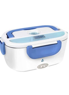 ELTRAZONE Electric Lunch Box Food Heater – Car, Home, and Office Use – Steam Vent – LED Indicator – Dishwasher Safe – Easy Use & Portability – White & Blue.  - Image 1
