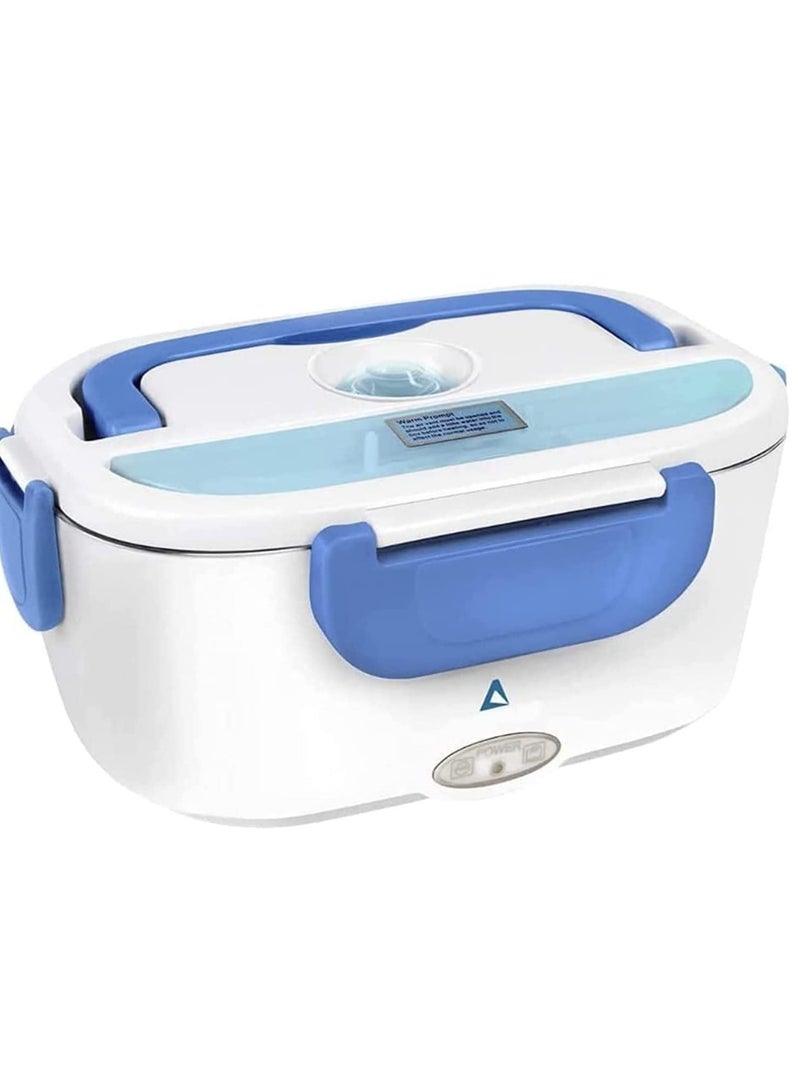 ELTRAZONE Electric Lunch Box Food Heater – Car, Home, and Office Use – Steam Vent – LED Indicator – Dishwasher Safe – Easy Use & Portability – White & Blue.  - Image 1