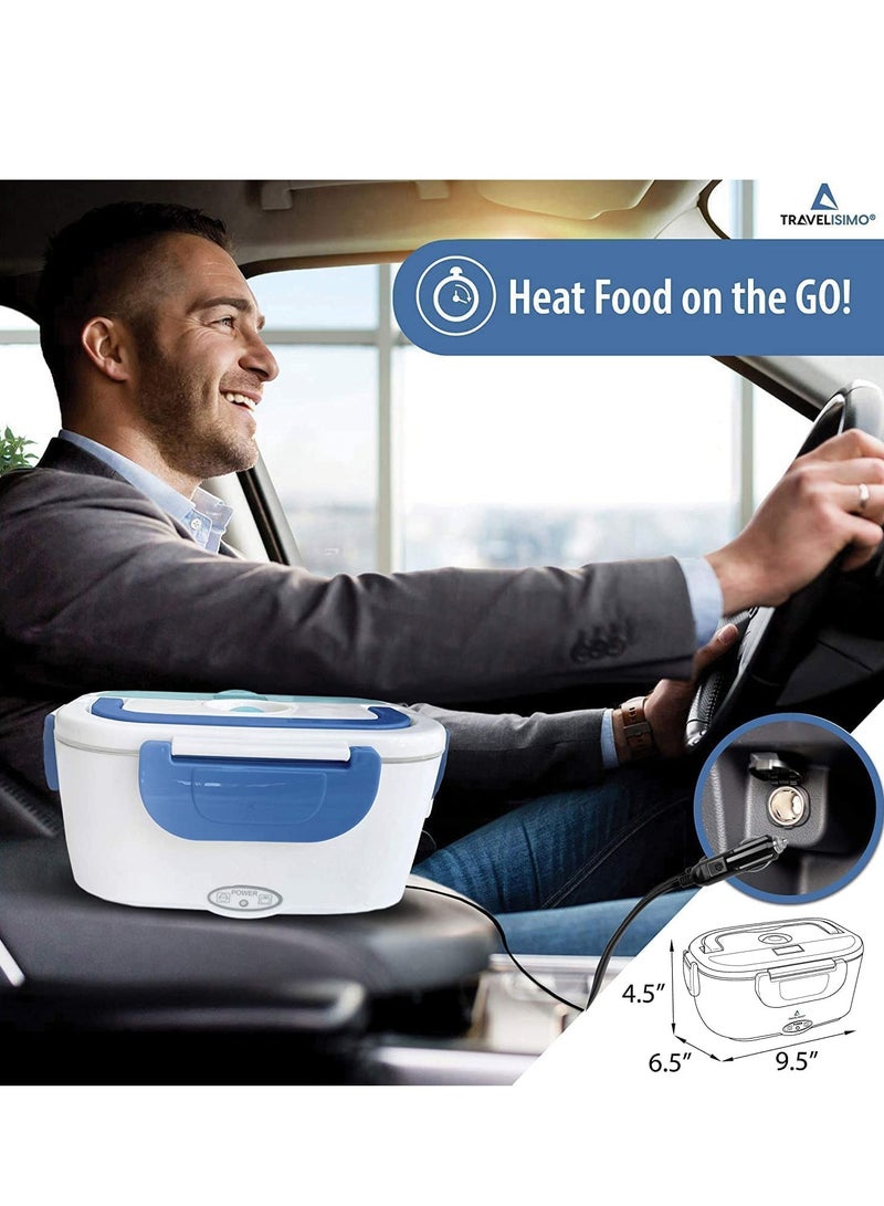 ELTRAZONE Electric Lunch Box Food Heater – Car, Home, and Office Use – Steam Vent – LED Indicator – Dishwasher Safe – Easy Use & Portability – White & Blue.  - Image 5