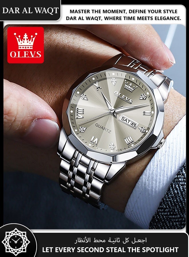 أوليفز ساعة رسمية رجالية من OLEVS – مقاومة للماء، قرص رمادي، سوار ستانلس ستيل، عقارب مضيئة - Image 2