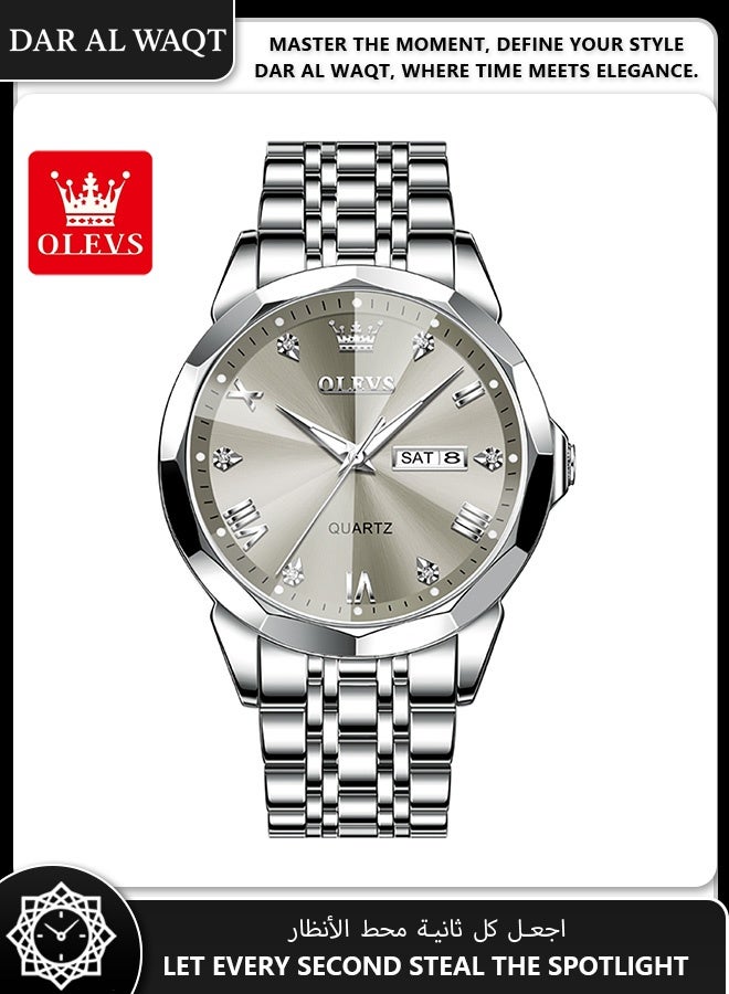 أوليفز ساعة رسمية رجالية من OLEVS – مقاومة للماء، قرص رمادي، سوار ستانلس ستيل، عقارب مضيئة - Image 1