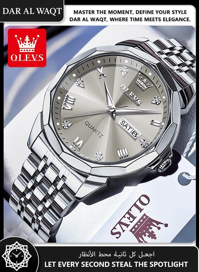 أوليفز ساعة رسمية رجالية من OLEVS – مقاومة للماء، قرص رمادي، سوار ستانلس ستيل، عقارب مضيئة - Image 3