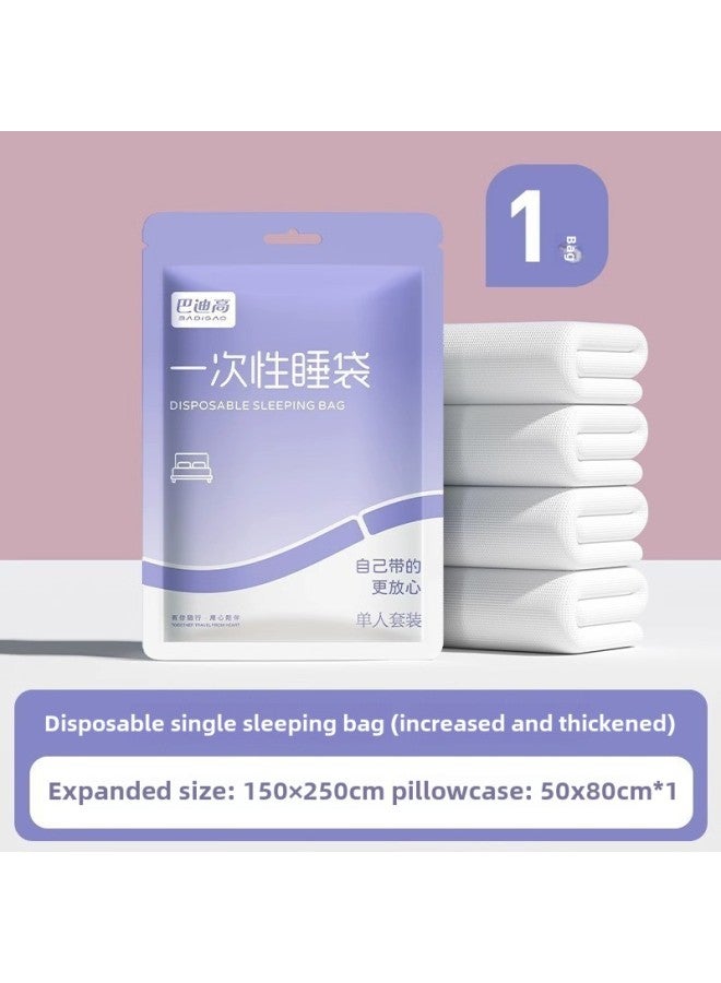 Disposable Bed Sheet Four-piece Hotel Supplies Travel Portable Double Cotton Disposable Bedding Pillowcase Quilt Cover-Color:Sterilized Single Sleeping Bag-Specifications:Set/single Piece - Image 1
