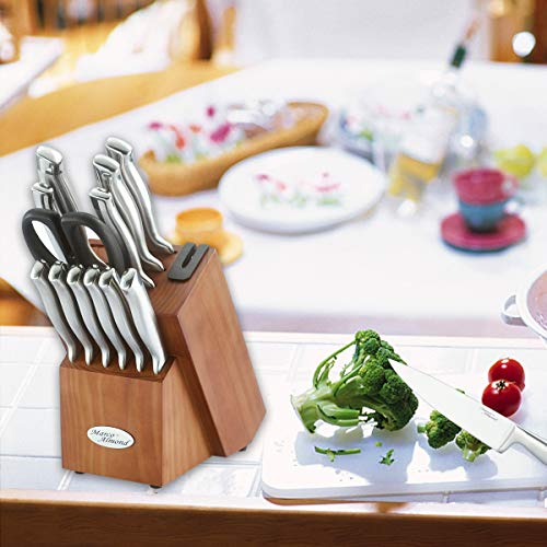 Marco Almond® Knife Block Set, KYA26 Knife Set with Block, 14 Pieces Stainless Steel Chef Kitchen Knives with Built-in Sharpener - Image 2