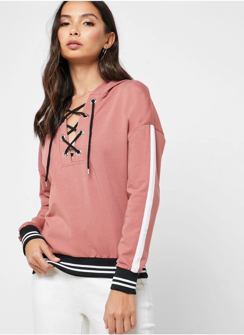 Ginger Eyelets Criss Cross Sporty Hoodie