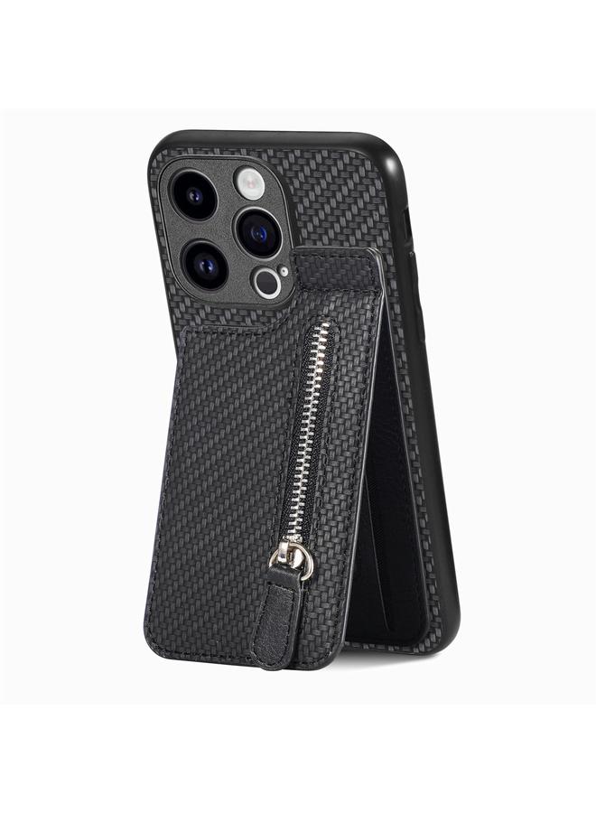 S-TOP Case For iPhone 15 Pro Carbon Fiber Vertical Flip Zipper Phone Case - Image 1