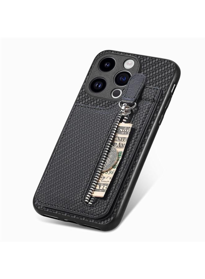 S-TOP Case For iPhone 15 Pro Carbon Fiber Vertical Flip Zipper Phone Case - Image 4
