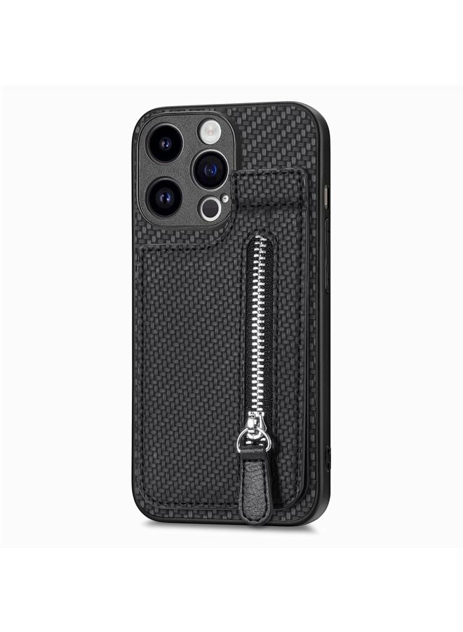 S-TOP Case For iPhone 15 Pro Carbon Fiber Vertical Flip Zipper Phone Case - Image 2