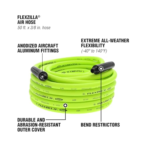 Flexzilla Air Hose, 3/8 in. x 50 ft., 3/8 in. MNPT Fittings, Heavy Duty, Lightweight, Hybrid, ZillaGreen - HFZ3850YW3 - Image 2