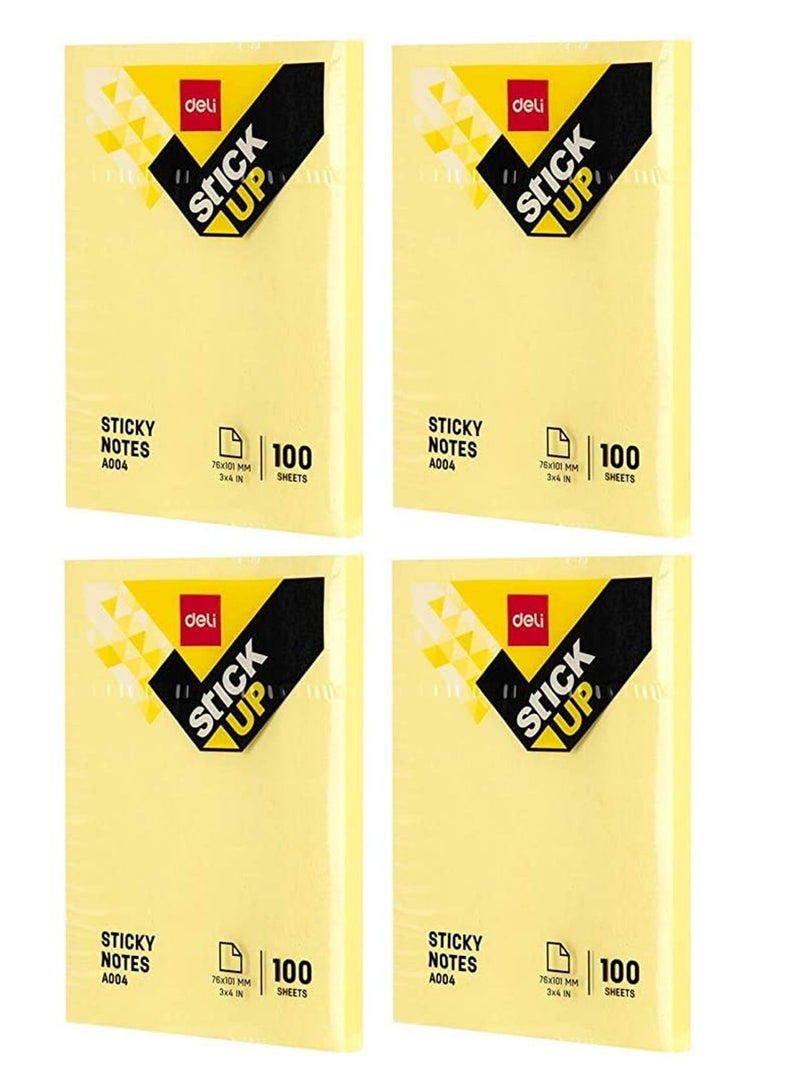 Deli 4-Pad Sticky Notes 3x4 Inch Size Yellow Colour - Image 1
