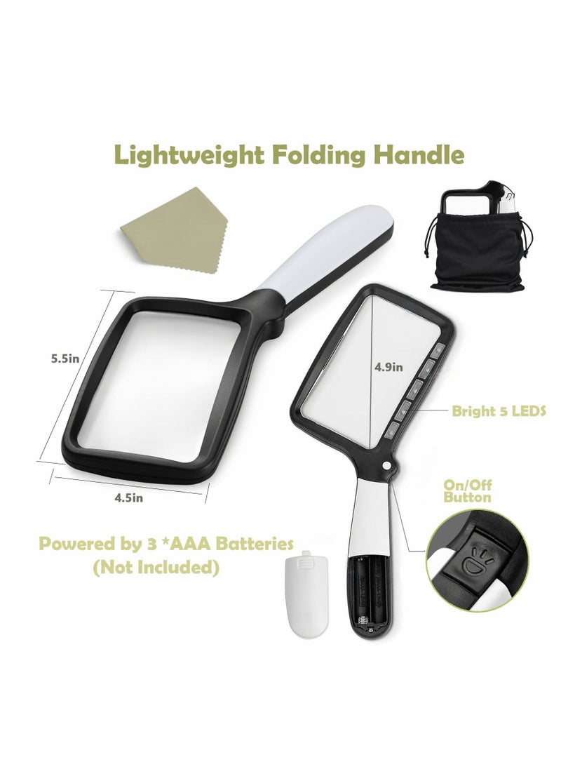 Y&D - Magnifying Glass with Light, Folding Handheld 3X Large Rectangle Lighted Magnifier Dimmable LED forReading Newspaper, Books, Gift for Low Visions - Image 1
