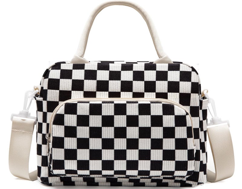 GASSDA Lunch Box for Women Insulated Lunch Bag Women Adult Cute Lunch Bags Reusable Lunchbox Cooler Tote Bag for Work Picnic (Black-White Plaid) - Image 1