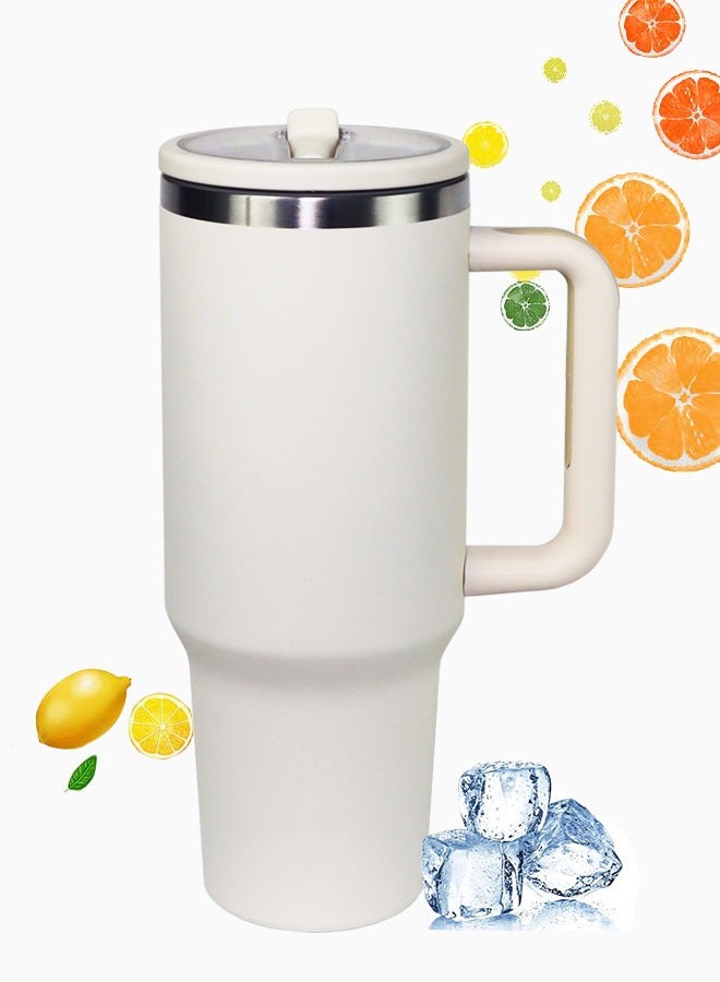 زجاجة مياه سعة 40 أونصة بمقبض وقش قلاب - تناسب حامل الأكواب، مقاومة للتسرب، كوب 40 أونصة من الفولاذ المقاوم للصدأ المعزول المقاوم للتسرب - Image 4