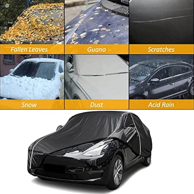 BERKSYDE Car Cover for Tesla Model Y Full Car Cover 6 Layers All Weather for 20-22 Tesla Model Y Outdoor Dustproof Snowproof Windproof Cover with Charge Port - Image 3