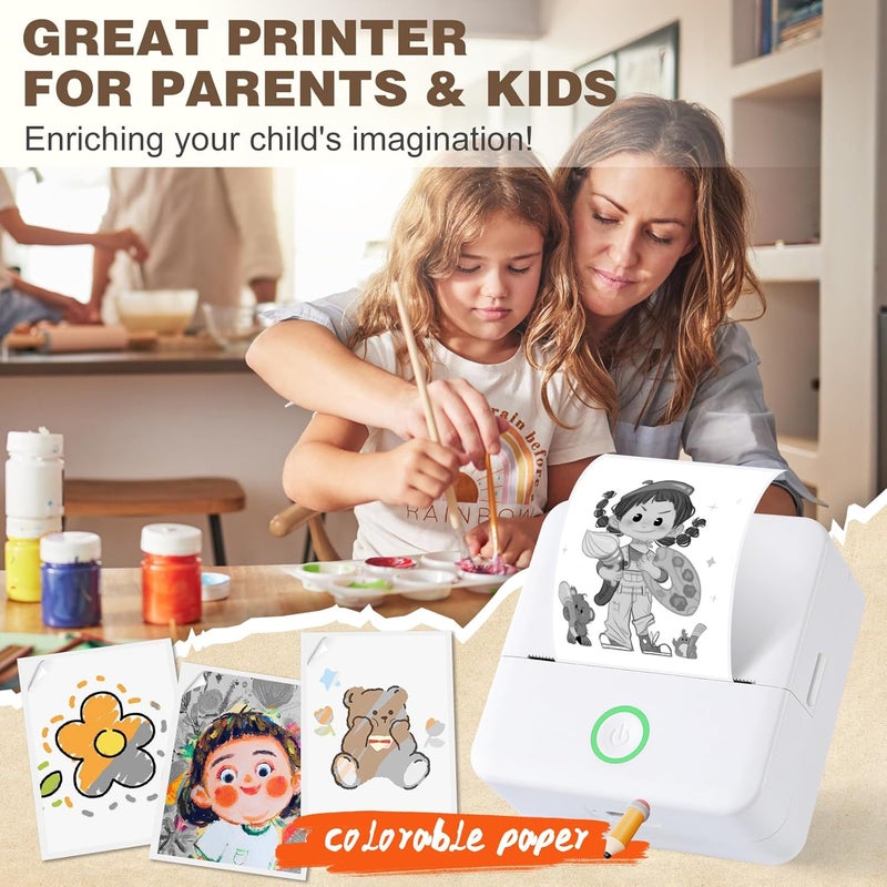 cudinham Print Pods Mini Printer, Sticker Printer with 10 Rolls Thermal Printing Paper, Inkless Pocket Printpod for Phone, Impresora Portátil for Notes, DIY, Compatible with iOS & Android (White) - Image 3
