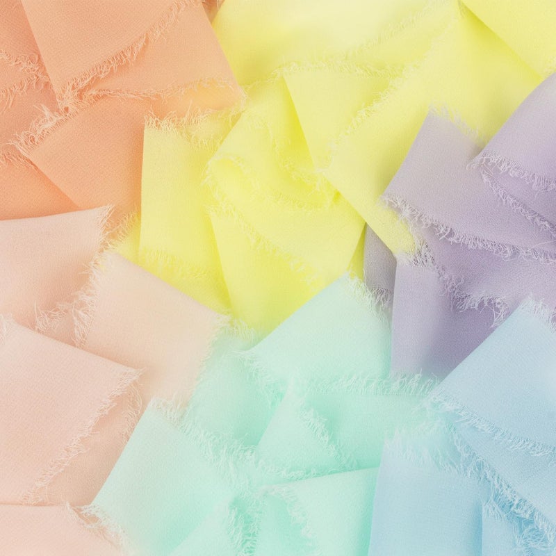Mlurcu Pastel Macaron Chiffon Ribbon - 1.5 Inch x 3 Yds Colorful Frayed Silk Ribbon for Wedding Invitation, Flower Bouquets, Gift Wrapping, Bridal & Baby Showers - Image 3