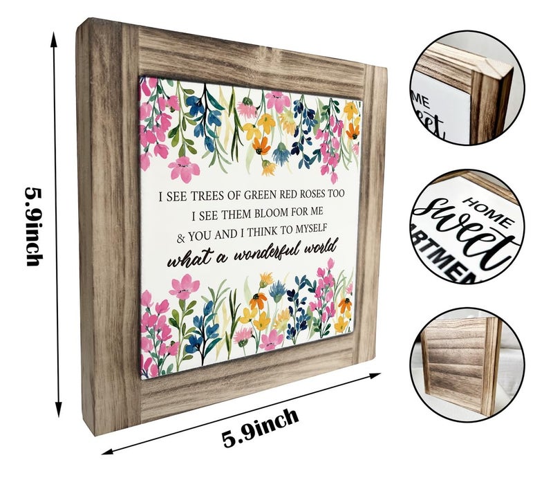 XJCUG Spring Wood Sign, Box Wood Plaques Desk Décor, Inspirational Quotes, Kitchen Shelf Art Decoration, Spring Table Decor, Floral Decor Art, Farmhouse Home Decor, Plant Sign for Indoor Outdoor - Image 3