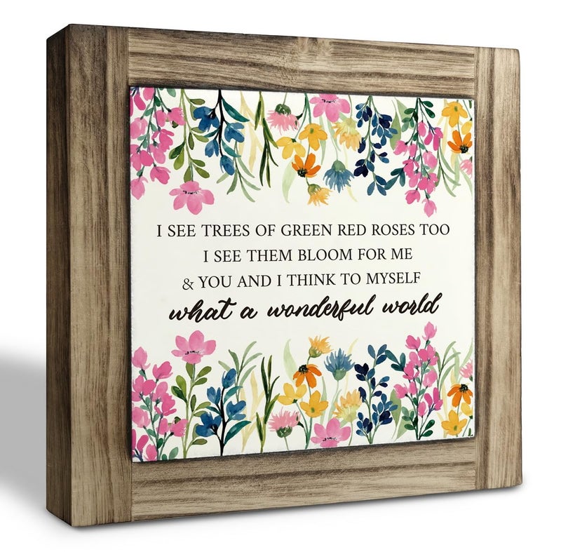 XJCUG Spring Wood Sign, Box Wood Plaques Desk Décor, Inspirational Quotes, Kitchen Shelf Art Decoration, Spring Table Decor, Floral Decor Art, Farmhouse Home Decor, Plant Sign for Indoor Outdoor - Image 1