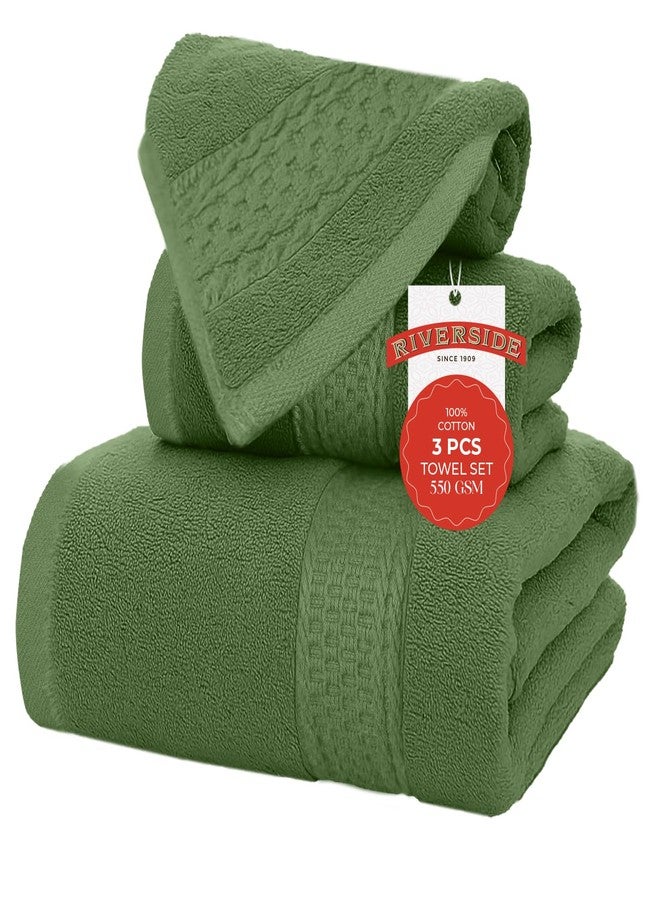 RIVERSIDE 3-Piece Towel Set, 1 Bath Towel, 1 Hand Towel, 1 Washcloth, 550 GSM Ring Spun Cotton, Soft, Quick Dry, Absorbent Bathroom Towels for Home, Gym, Spa, Sage Green - Image 1