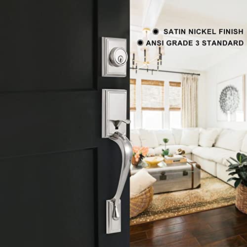 NeuType Front Door Handle Set Entrance Door Lock Set Heavy Duty Entry Handle Set with Lock, with Single Cylinder Deadbolt and Lever Handle, Compatible with Right & Left Handed Doors, Satin Nickel - Image 5