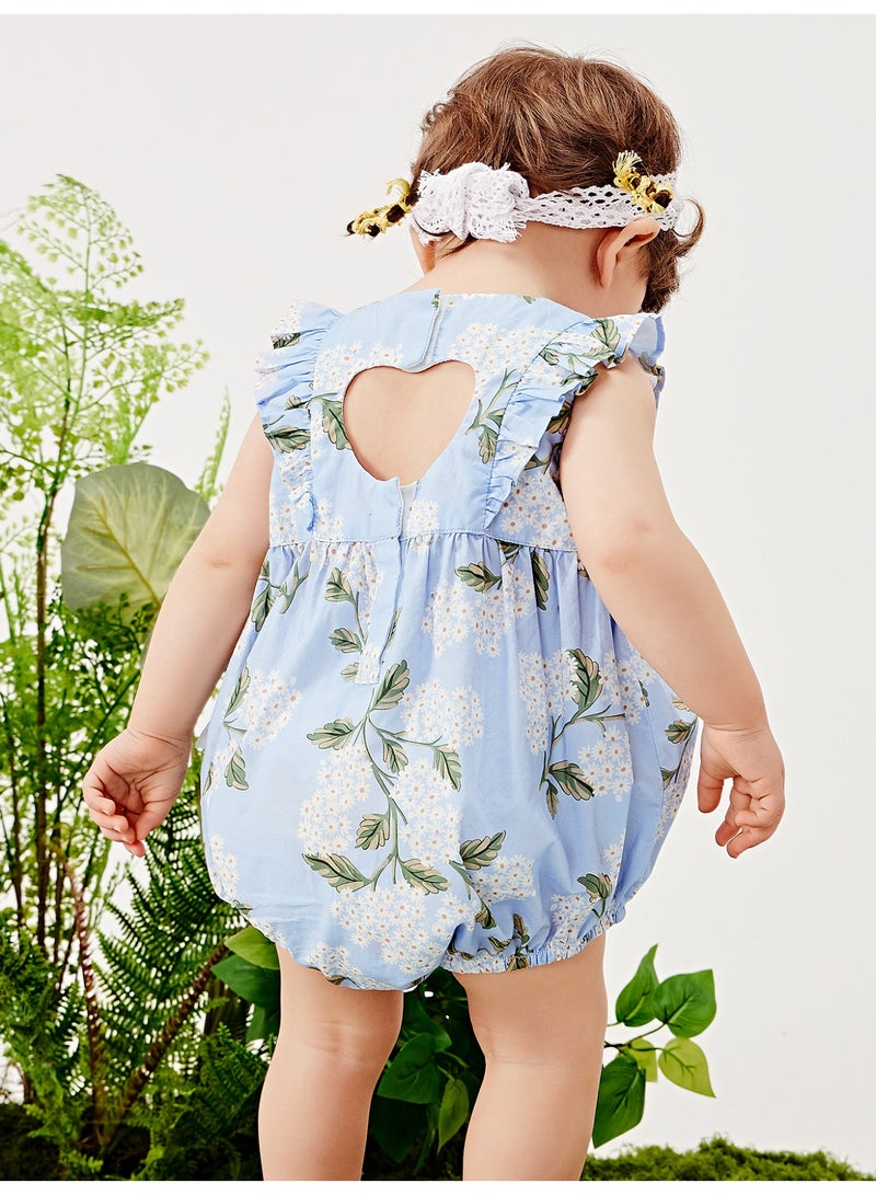 ميني بالا سراويل طفلة الأطفال بدون كمصانق للخروج، بتصميم زهري، قطعة ناعمة وقابلة للتنفس، كم صفتي، قطع خلفية على شكل قلب، مغلق بزر مواسع، حلوة وفاشلة للأنشطة اليومية والخارجية - Image 3