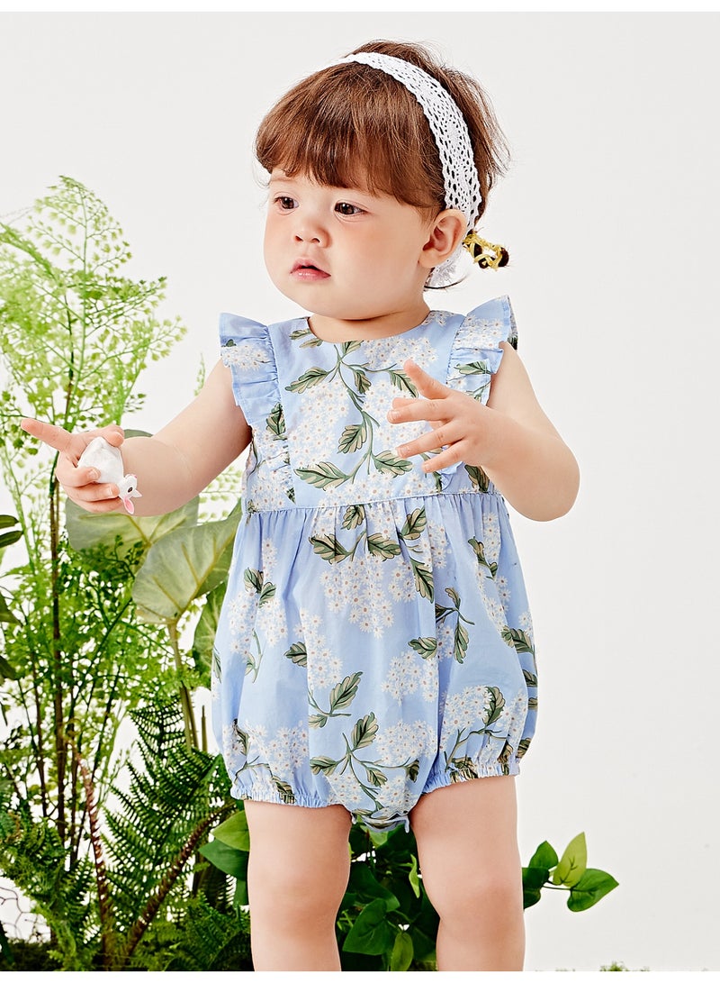 ميني بالا سراويل طفلة الأطفال بدون كمصانق للخروج، بتصميم زهري، قطعة ناعمة وقابلة للتنفس، كم صفتي، قطع خلفية على شكل قلب، مغلق بزر مواسع، حلوة وفاشلة للأنشطة اليومية والخارجية - Image 1