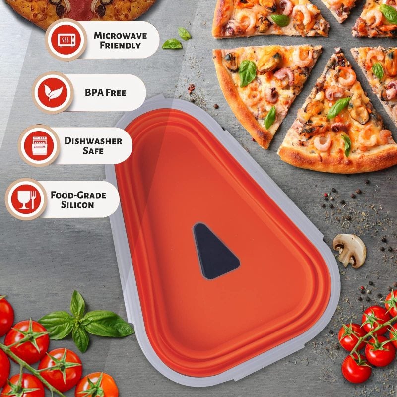 Reusable Pizza Storage Container: 5-Piece Tray Food-Grade Silicone Collapsible - Airtight Seal Leak-Proof Microwave-Safe Pizza Container for Leftover Pizza Storage in Home Kitchens Refrigerators - Image 5