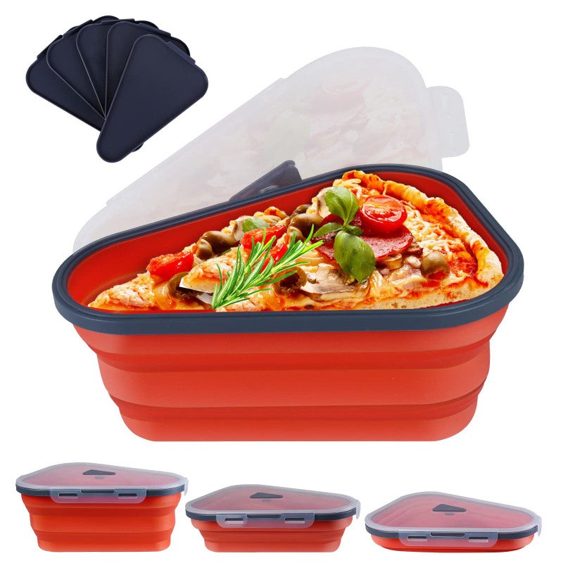 Reusable Pizza Storage Container: 5-Piece Tray Food-Grade Silicone Collapsible - Airtight Seal Leak-Proof Microwave-Safe Pizza Container for Leftover Pizza Storage in Home Kitchens Refrigerators - Image 1