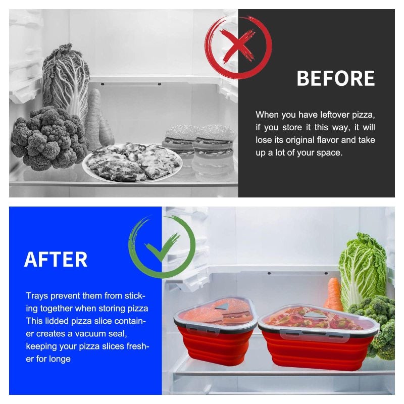 Reusable Pizza Storage Container: 5-Piece Tray Food-Grade Silicone Collapsible - Airtight Seal Leak-Proof Microwave-Safe Pizza Container for Leftover Pizza Storage in Home Kitchens Refrigerators - Image 4