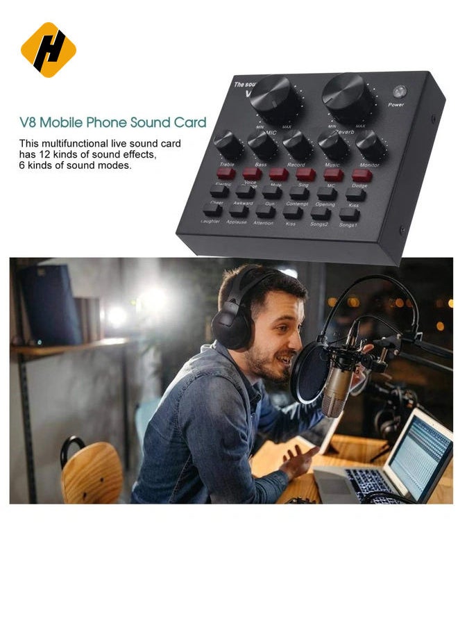 HuHa V8 Bluetooth Microphone Live USB External Sound Card DSP Chip - 12 Sound Effects for Phone Computer PC Audio Broadcast  - Image 2