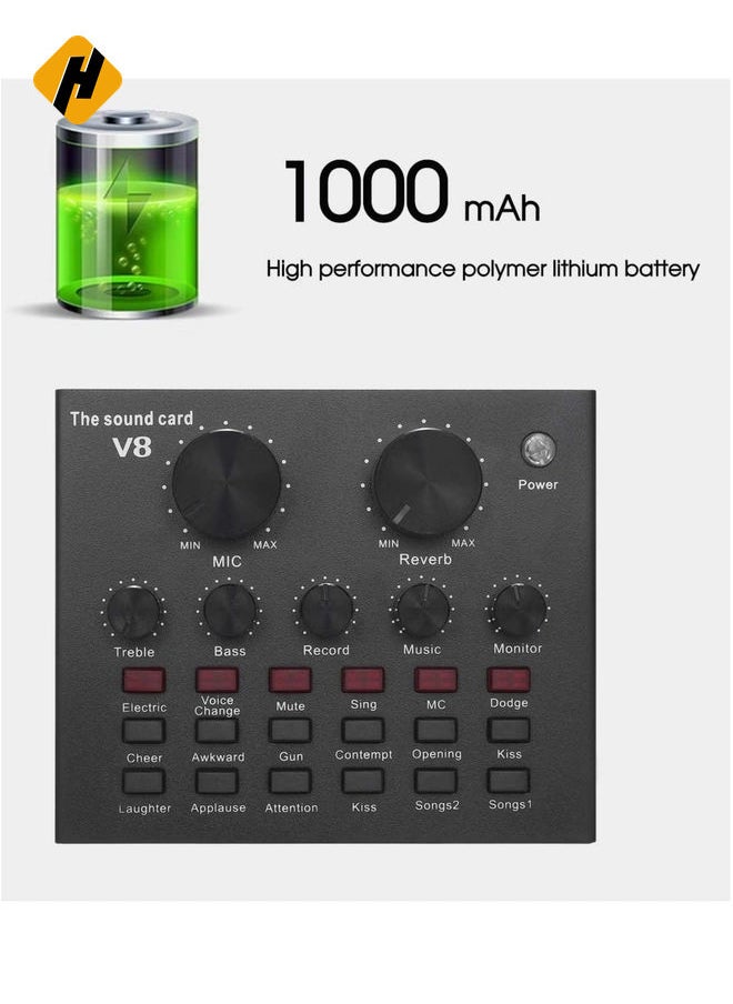 HuHa V8 Bluetooth Microphone Live USB External Sound Card DSP Chip - 12 Sound Effects for Phone Computer PC Audio Broadcast  - Image 3