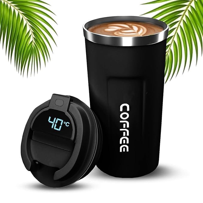 Generic Special 510ML Stainless Steel Vacuum Coffee Mug with Digital Temperature Display Double Wall Insulated LeakProof Flip Top Locking Cap Perfect for Coffee Tea Black l - Image 1