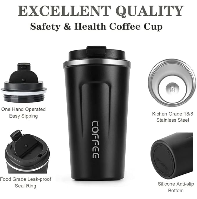 Generic Special 510ML Stainless Steel Vacuum Coffee Mug with Digital Temperature Display Double Wall Insulated LeakProof Flip Top Locking Cap Perfect for Coffee Tea Black l - Image 2