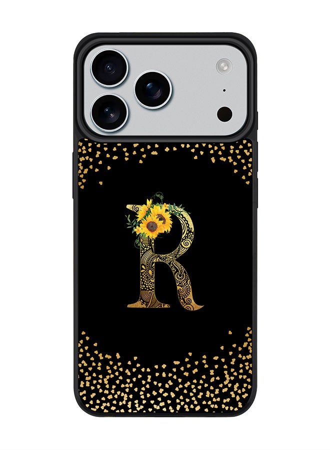 Stylizedd iPhone 17 Pro Max Case, [Compatible with MagSafe] Slim Magnetic cover Phone Case iPhone 17 Pro Max -Custom Floral Monogram - R ( Black ) - Image 1