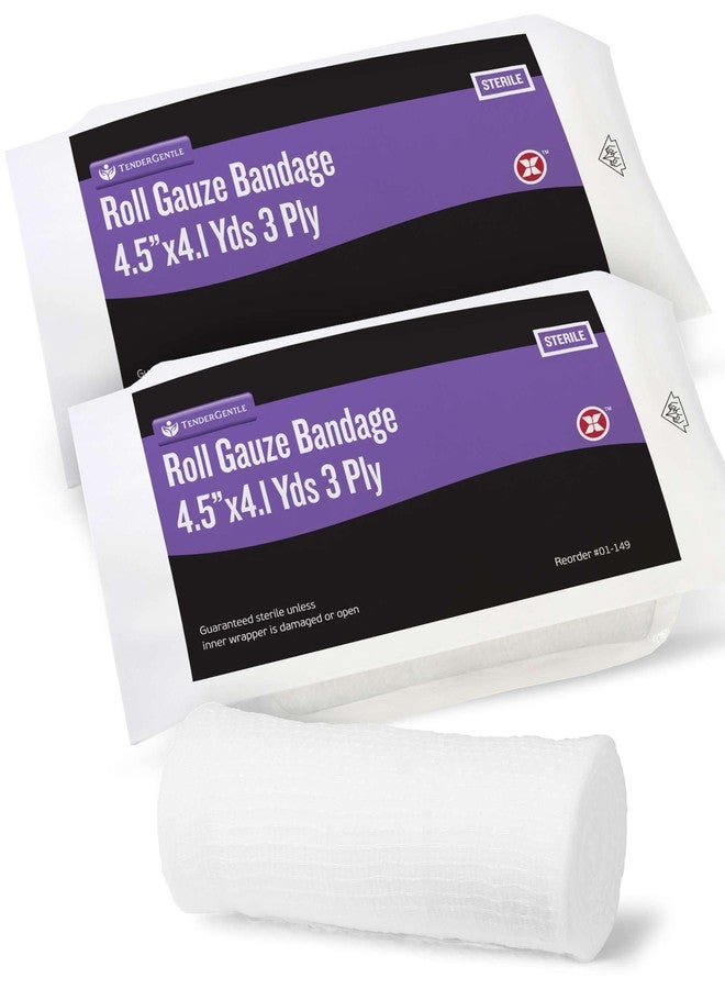 TenderGentle 4.5" Sterile Gauze Rolls - 2 Gauze Bandages for Covering and Cushioning Wounds - 4.5" x 4.1 Yards Long - 3 Ply Medical Roll - Good for Primary and Secondary Dressings - Image 1