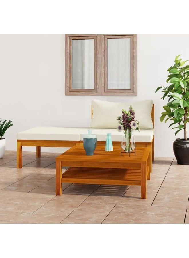 vidaxl vidaXL 3 Piece Garden Lounge Set with Cream White Cushions Acacia Wood  - Image 1