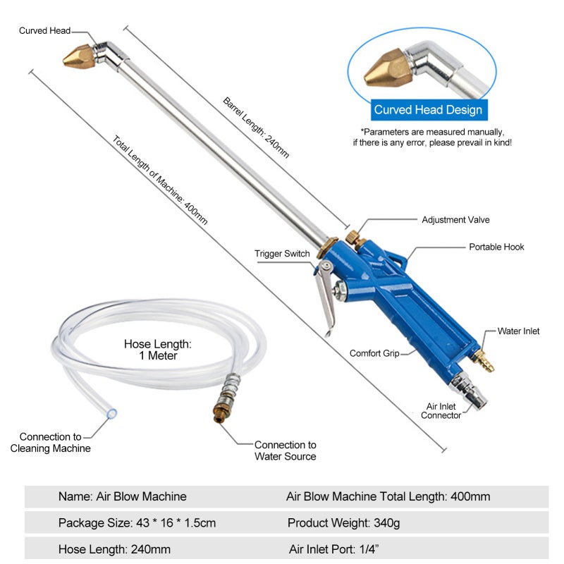 Air Blow Machine: 240mm Extended Barrel Adjustable Water Flow - Strong Power Pneumatic Cleaning Machine for Automotive Industrial Narrow Space Cleaning - Image 5